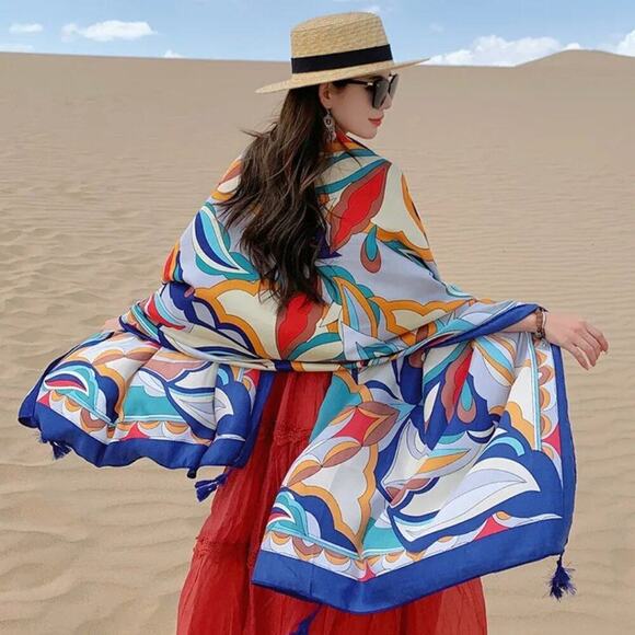 2/$24 NEW Beach Coverup Body Wrap Large Blanket Head Scarf Abstract Printed - Picture 4 of 13